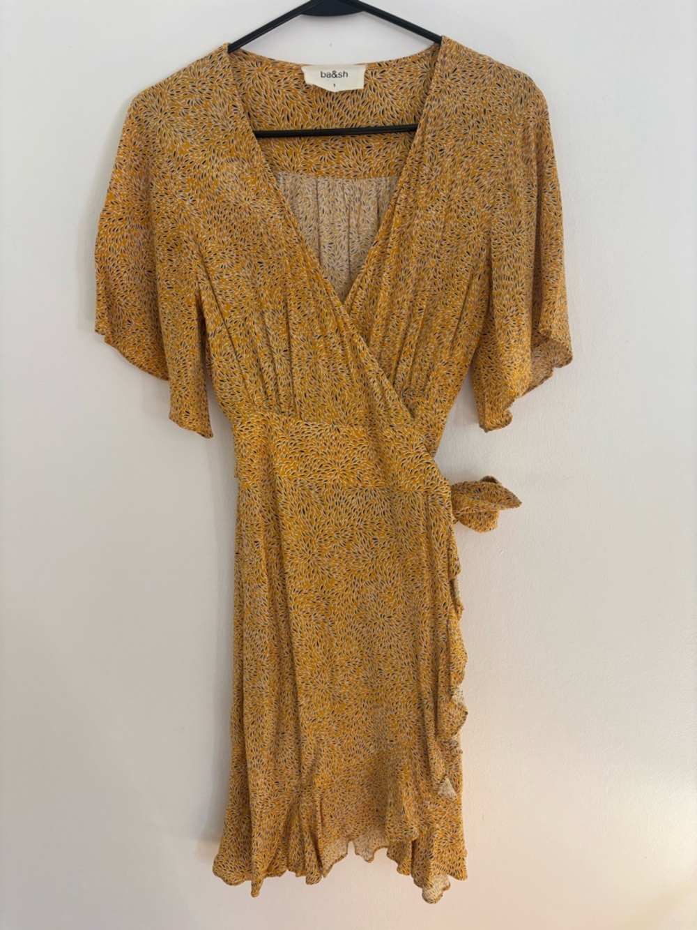 ba&sh Yellow Floral Wrap Mini Dress